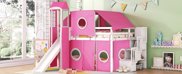 English Elm Full Size Castle Loft Bed with Tent Canopy and Tower for Kids Playroom LT000569AAH-1