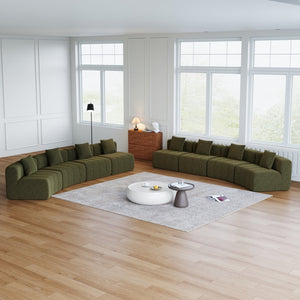 English Elm Four Curved Chenille Modular Sectional Sofa with Piano Key Seating and Eight Pillows Green W834S00590