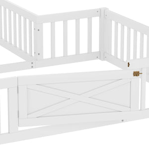 English Elm Full Full Size House Floor Bed with Door & Guardrails, Solid Wood Playful Design for Kids, Safe and Durable White W1580P327130