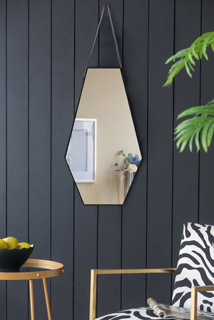 English Elm 18x1.6x31.5" Hexagonal Mdf Wall Mirror Leather Strap Artisan Industrial Accent W2078P489397