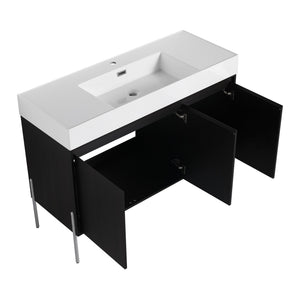 English Elm 48" Freestanding Bathroom Vanity with Resin Sink and Spacious Cabinet, Soft-Close Doors, Durable Finish Dark Oak W1972S00015