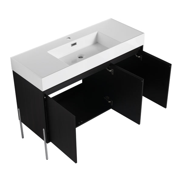 English Elm 48" Freestanding Bathroom Vanity with Resin Sink and Spacious Cabinet, Soft-Close Doors, Durable Finish Dark Oak W1972S00015