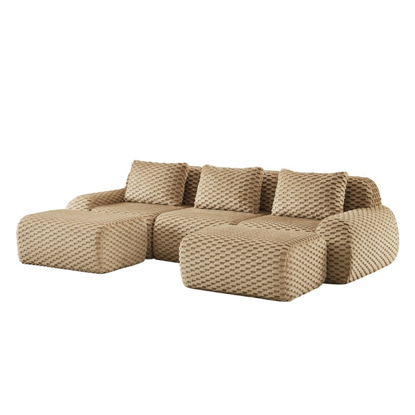 English Elm 114" U-shaped Modular Sectional Flannelette Sofa Oversized Lounge with Movable Ottoman Light Camel W714S01513