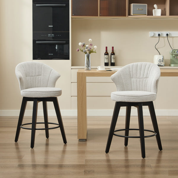 English Elm 008-Wing Upholstered Swivel Counter Stools Set of 2 with Solid Wood Legs, Chenille Comfort & 250lb Capacity White W2636P239835