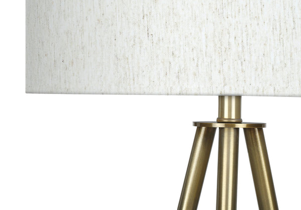 English Elm Lighting, Contemporary Tripod Floor Lamp With Brass Finish & Ivory Drum Shade For Modern Decor B2710P221296