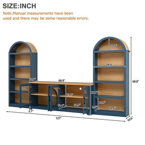 English Elm 3-piece Farmhouse Entertainment Center with Arched Glass Doors and Open Tower Shelving Blue N721S000070C
