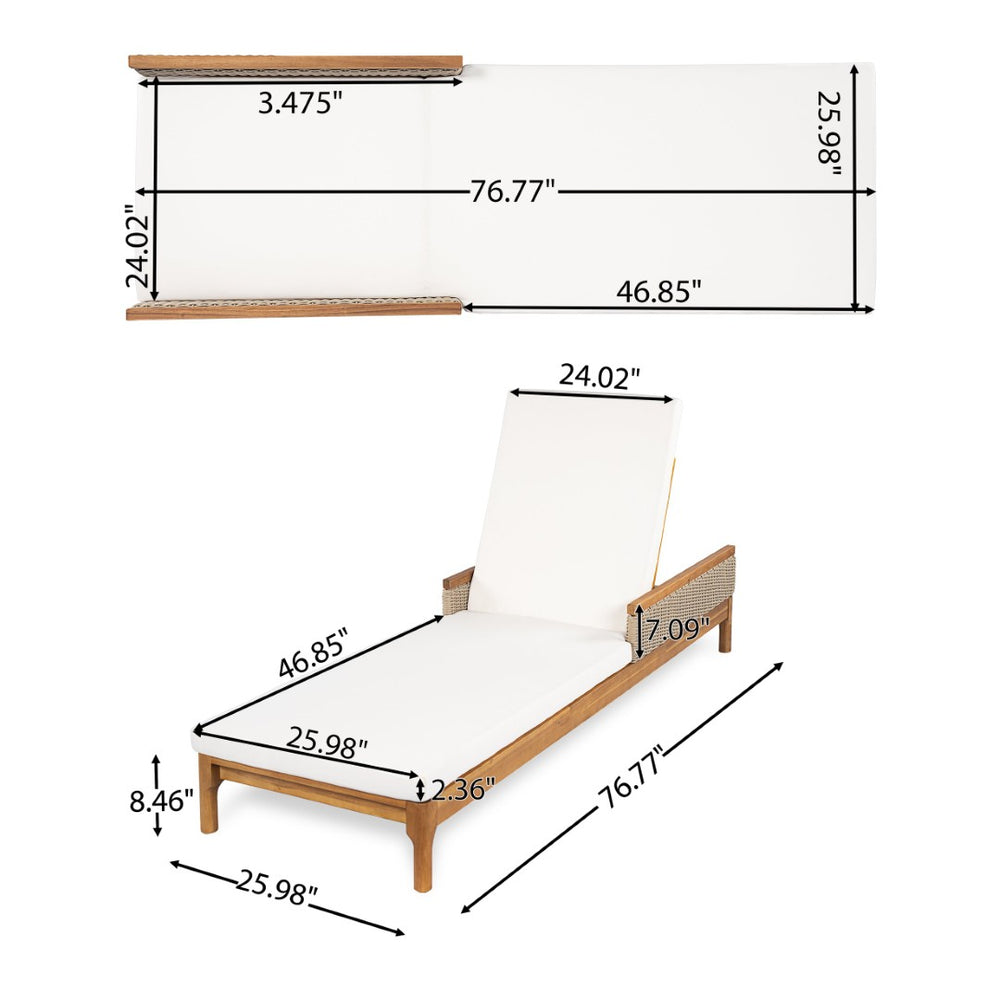 English Elm Solid Acacia Wood Outdoor Chaise Lounger Wicker Armrests Four Position Poolside N762P392954A