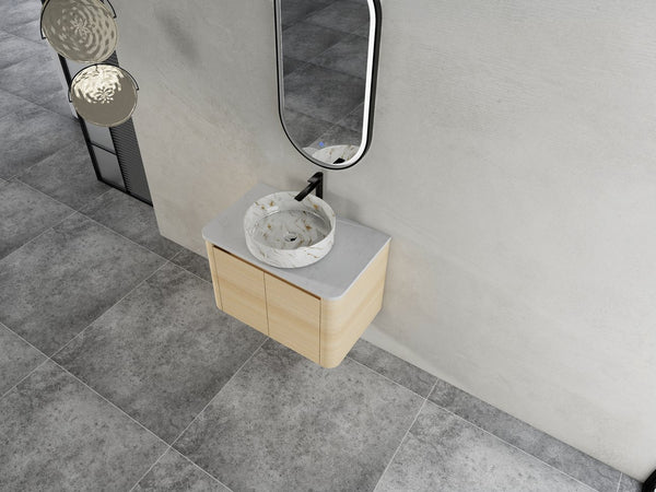 English Elm 30'' Wall-Mounted Bathroom Vanity With Elegant Ceramic Sink, Soft-Close Doors & Space-Saving Design W999S00464