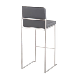 English Elm Fuji 30" Contemporary High Back Barstool Set Of 3 - Grey Faux Leather & Stainless Steel Stylish Comfort B202P222209