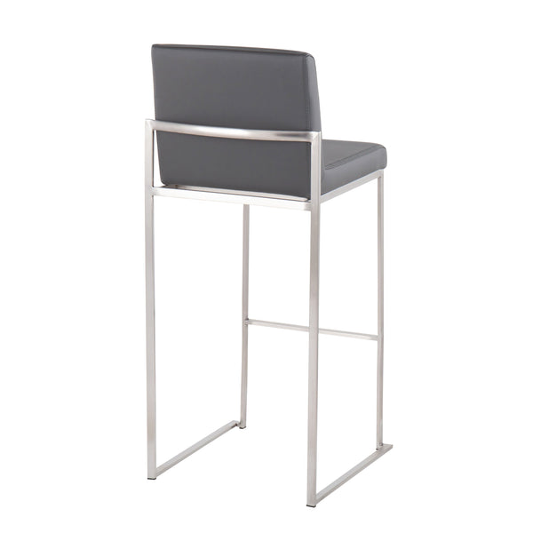 English Elm Fuji 30" Contemporary High Back Barstool Set Of 3 - Grey Faux Leather & Stainless Steel Stylish Comfort B202P222209