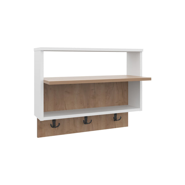 English Elm Doki Wall Organizer with Open Shelves in White & Oak — Modern Floating Storage, Easy Install, Versatile B128P375310