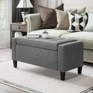 English Elm HOMCOM Linen Storage Ottoman Bench with Lift-Top and Button Tufting, Plush Seat, Durable Wood Frame Gray W2225P217748