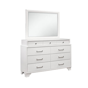 English Elm CIVIC White Mirror with Wood Trim – Transitional MDF & Glass Dresser Mirror, White Finish, Attaches B201P215847