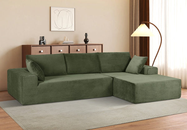 English Elm Cozyform Convertible Sectional Sofa - Soft Corduroy, No Assembly, Versatile Comfy Couch In Dark Green B2735P359710