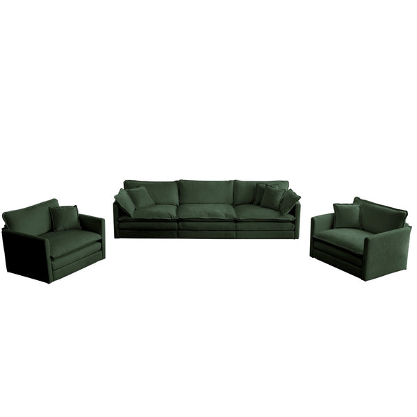 English Elm Sofa Set Of 3 - Stylish Modern Green Chenille Living Room Sofa With Accent Chairs For Comfort W714S00327-GIGA