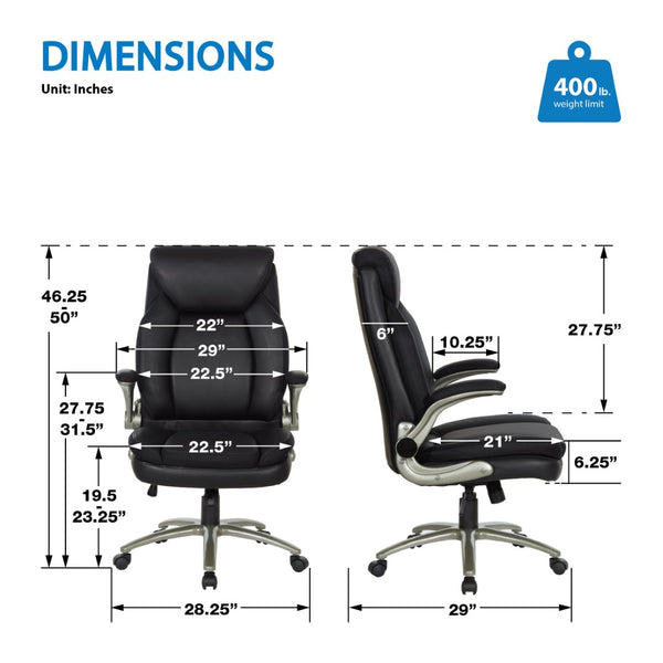 OSP Home Furnishings Big and Tall Ergonomic Office Chair with Lumbar Support Leather Seat 400 Lb Capacity Black ECH14517BT-EC3