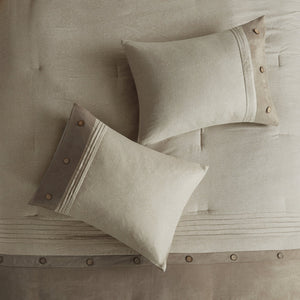 English Elm 7 Piece Faux Suede Comforter Set – Madison Park Boone Lodge Style King Ensemble with Embroidered Pillows Tan 19.49 L x 14.96 W x 13.78 H B03597131