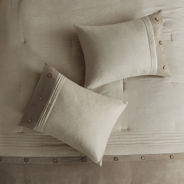 English Elm 7 Piece Faux Suede Comforter Set – Madison Park Boone Lodge Style King Ensemble with Embroidered Pillows Tan 19.49 L x 14.96 W x 13.78 H B03597131