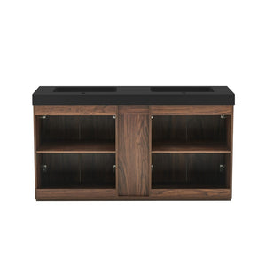 English Elm Emilia 60 Inch Freestanding Oak Vanity with Ceramic Sink and Soft Close Drawers Walnut Brown W1865S00211