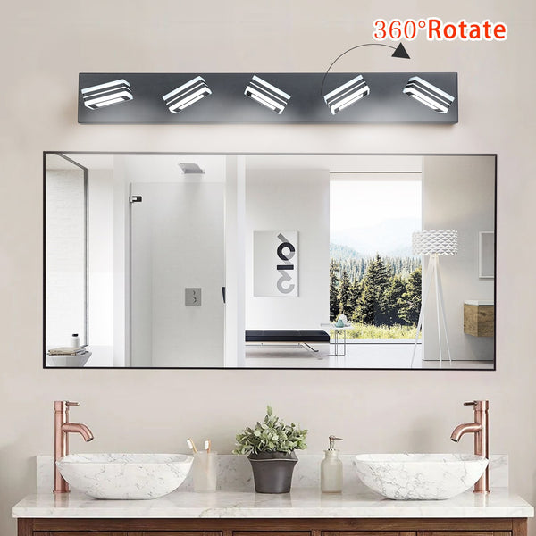 English Elm 32" Modern 5-Light LED Vanity Light with Square Acrylic Shades, Moisture-Resistant Metal Frame for Bathroom Mirror Black W2312P374872