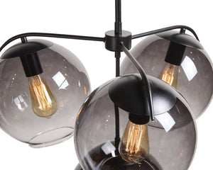 Sunpan KAMARA Chandelier - Modern Black Fixture with Clear & Grey Glass Shades for Stylish Ambiance 107925