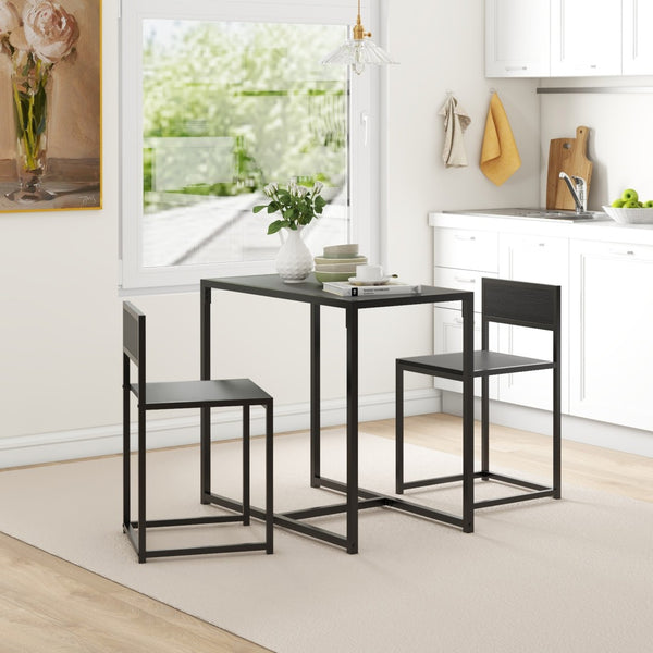 English Elm Homcom Industrial 3 Piece Dining Set Steel Legs Mdf Top Compact Kitchen Seating Black W2225P229082