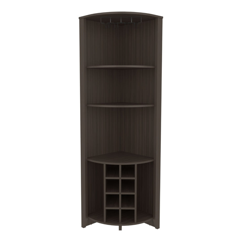 English Elm Hampton Tall Bar Cabinet with Wine Rack Glass Holder and Enclosed Storage Shelves B128S00207