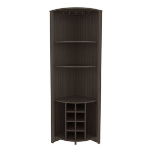 English Elm Hampton Tall Bar Cabinet with Wine Rack Glass Holder and Enclosed Storage Shelves B128S00207