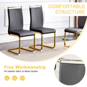 English Elm Table And Chair Set - Modern 71"X35.4" Transparent Glass Dining Set With 8 Gray Pu Chairs & Gold Legs W1151S02364-GIGA