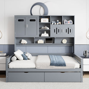 English Elm Full Size Wooden Daybed With Storage Drawers, Integrated Cabinet, And Stylish Gray Finish - Perfect For Any Space! N820S00016E