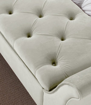 English Elm Vintage Button Tufted Velvet Storage Bench Mid Century Seat for Bedroom Entryway Beige W2795P428370