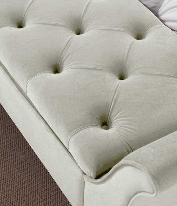 English Elm Vintage Button Tufted Velvet Storage Bench Mid Century Seat for Bedroom Entryway Beige W2795P428370