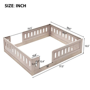 English Elm Wood Full Size Kids Platform Bed Solid Pine Guardrail Low Profile Safe Sleep Frame Natural N709P321458N