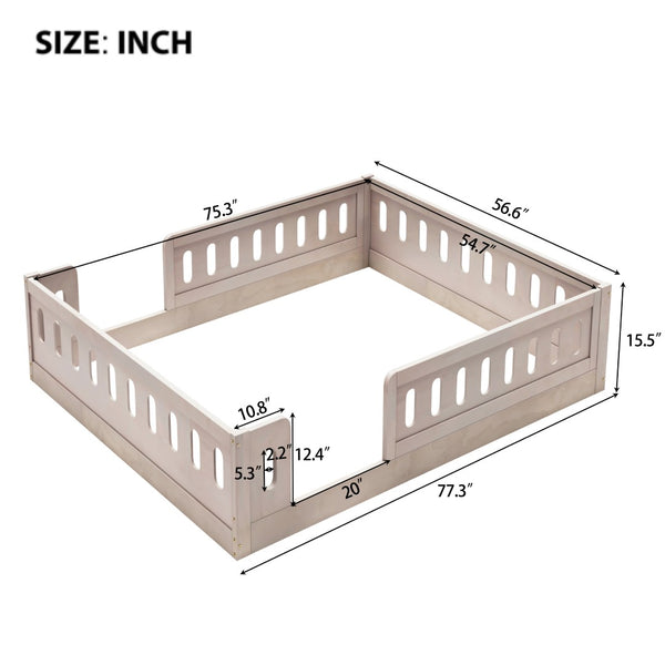 English Elm Wood Full Size Kids Platform Bed Solid Pine Guardrail Low Profile Safe Sleep Frame Natural N709P321458N