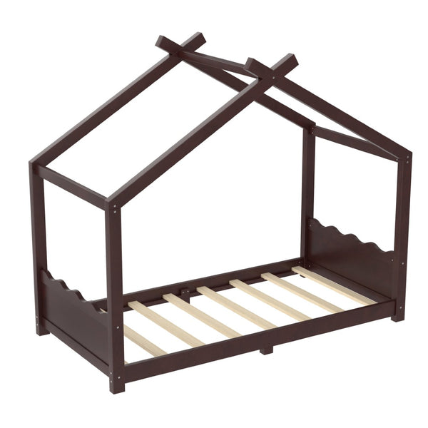 English Elm Twin House Frame Floor Bed Solid Pine Kids Room Montessori Low Profile Play Nook Espresso W1580P387837