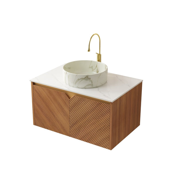 English Elm Noor Oak Veneer Floating Bathroom Vanity with Grooved Plywood Cabinet and Ceramic Basin W2615P386263