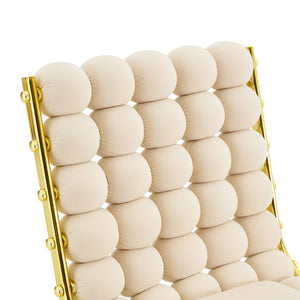 English Elm Cream Dutch Velvet Swivel Chair Tufted Bubble Backrest Glam Armless Accent Seat Beige,Gold W3875P448019