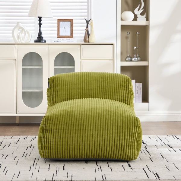 English Elm Big Corduroy Lounger Bean Bag with Ottoman Memory Foam Fill for Living Room Olive W395P435351