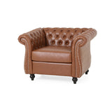 Christopher Knight Home® - Noble House - Silverdale Traditional Chesterfield Club Chair, Cognac Brown and Dark Brown