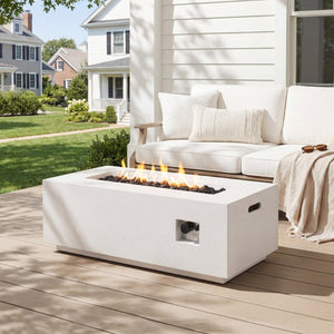 English Elm 40" Rectangular Mgo Concrete Propane Fire Pit 40000 Btu Patio Gathering Table N772P390491W