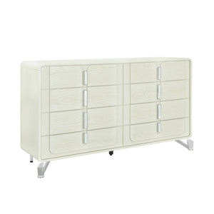 English Elm Nora Solid Wood Chest with Geometric Legs and Rounded Edges — Contemporary Spacious Drawers, Stylish Pulls Beige 65.55 L x 19.96 W x 36.42 H B201P409555