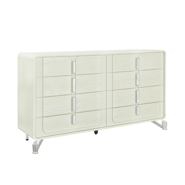 English Elm Nora Solid Wood Chest with Geometric Legs and Rounded Edges — Contemporary Spacious Drawers, Stylish Pulls Beige 65.55 L x 19.96 W x 36.42 H B201P409555