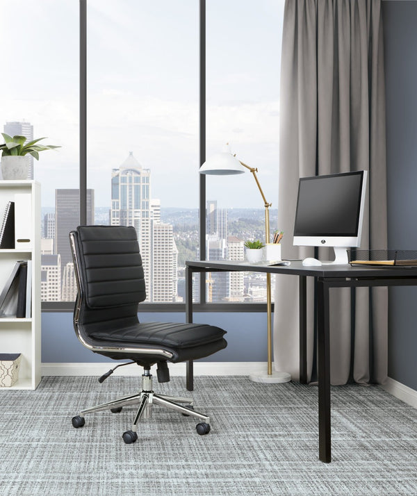 OSP Home Furnishings Armless Mid-back Faux Leather Office Chair with Lumbar Support and Chrome Base Black SPX23592C-U6