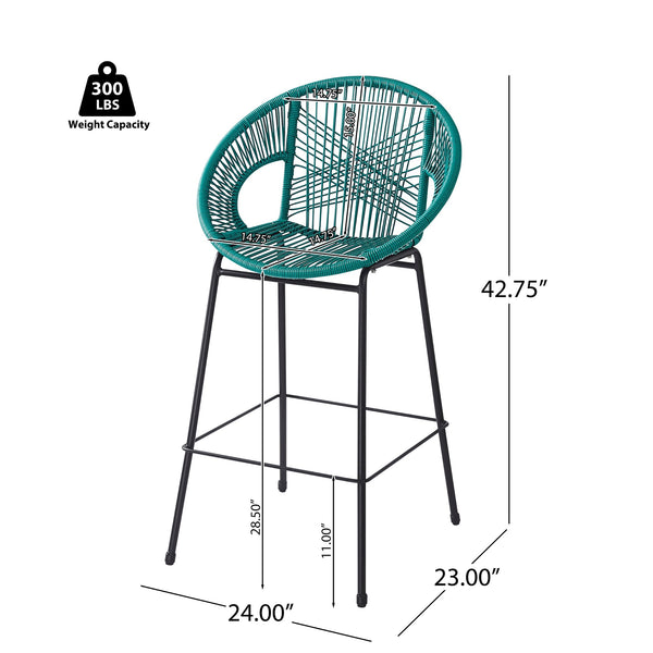 English Elm Christopher Knight Home® - Ferrara Outdoor Faux Wicker Barstool Set of 2 — Ergonomic PE Rattan Seating with Iron Frame, Durable Teal N775P266222T