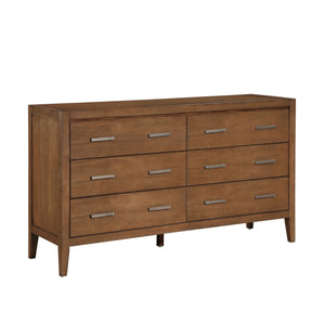 English Elm Transitional 60" 6-Drawer Dresser Light Brown Wire-Brush Finish with Antique Brass Bar Pulls, Classic Style B011P286828