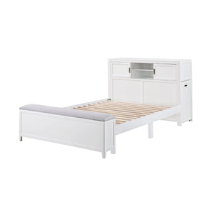 English Elm Gray Full Platform Bed with Bookcase Headboard Fold Out Desk Drawers and Footboard Bench White B011S02326