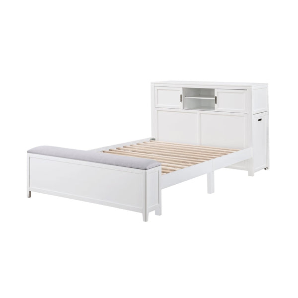 English Elm Gray Full Platform Bed with Bookcase Headboard Fold Out Desk Drawers and Footboard Bench White B011S02326