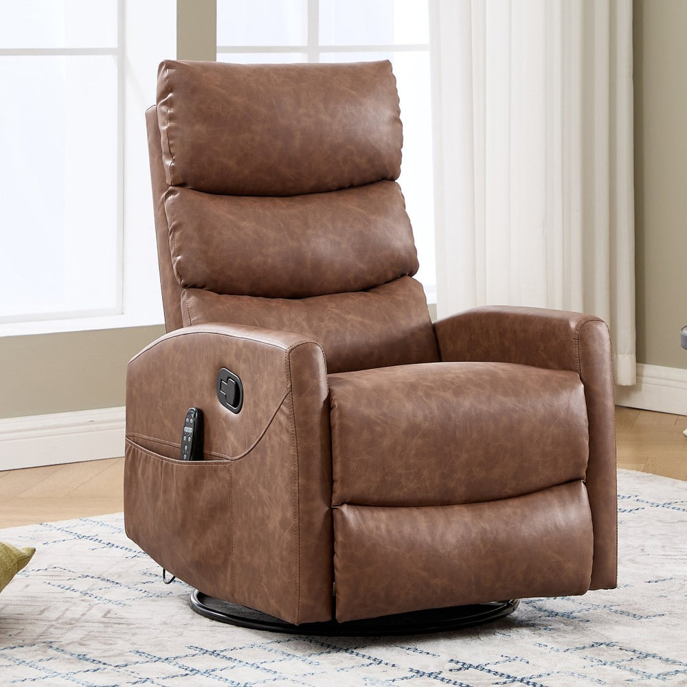 English Elm Heat Massage Rocker Recliner Swivel Chair with Lumbar Warmth in Soft Fabric W3224P357577