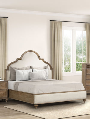 English Elm Gorgeous Transitional Queen Bed with Solid Wood Frame, Upholstered Headboard, Unique Legs, Elegant Statement Oak,Rustic 85 L x 13 W x 7 H B2741S00416