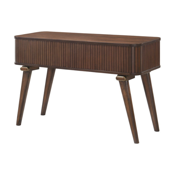 English Elm 1pc Walnut Veneer Sofa Table Tambour Doors Shelved Storage Mid-century Living Room B011P287325